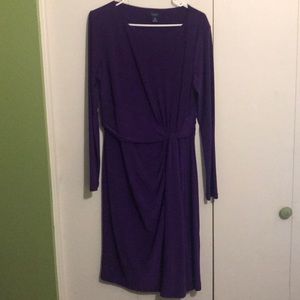 Purple dress with faux tie belt at waist